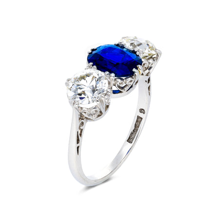 Edwardian, Platinum, Sapphire and Diamond Three Stone Ring