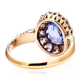 Antique, Edwardian Sapphire and Diamond Cluster Ring, 14ct Yellow Gold rear view