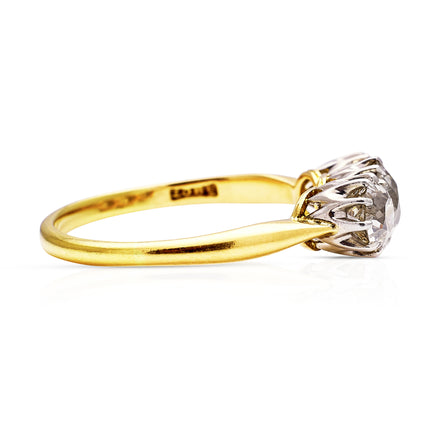 Edwardian, Three Stone 1.75ct Diamond Engagement Ring, 18ct Yellow Gold