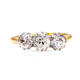 Edwardian, three stone 1.75ct diamond engagement ring, 18ct yellow gold