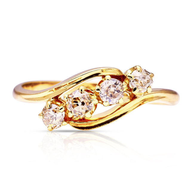Antique, Edwardian Twist Four-Stone Diamond Engagement Ring, 18ct Yellow Gold front view