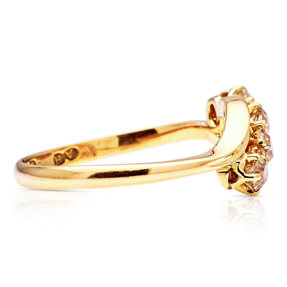 Antique, Edwardian Twist Four-Stone Diamond Engagement Ring, 18ct Yellow Gold side view