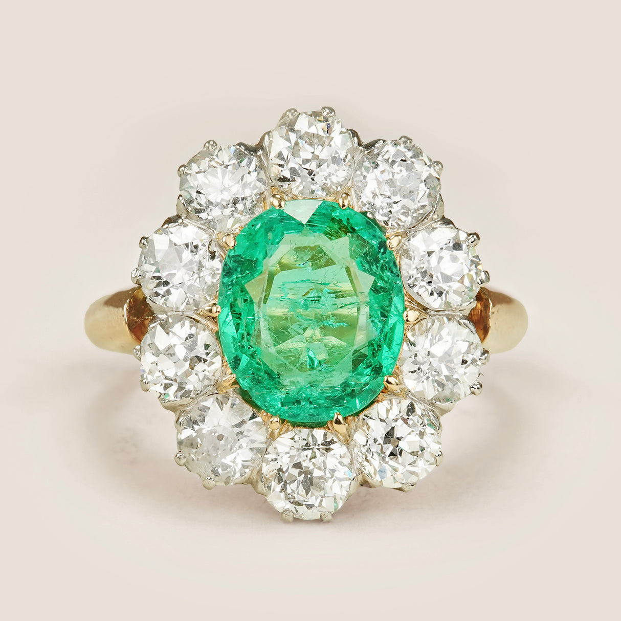 Antique, 1900s emerald & diamond cluster ring