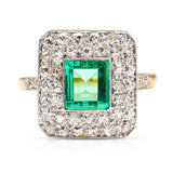 Vintage, Art Deco emerald and diamond cluster ring, 18ct yellow gold and platinum