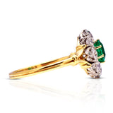 Antique, Edwardian emerald & diamond cluster ring, 18ct yellow gold