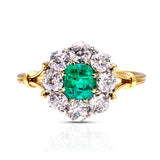 Antique, Edwardian emerald & diamond cluster ring, 18ct yellow gold