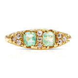 Antique, Edwardian emerald and diamond engagement ring, 18ct yellow gold