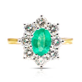 Vintage, 1960s emerald and diamond cluster ring, 18ct yellow gold