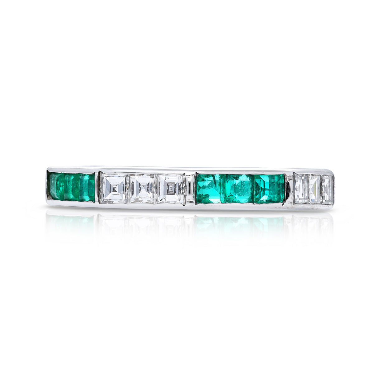 Emerald & diamond half-eternity ring, 18ct white gold