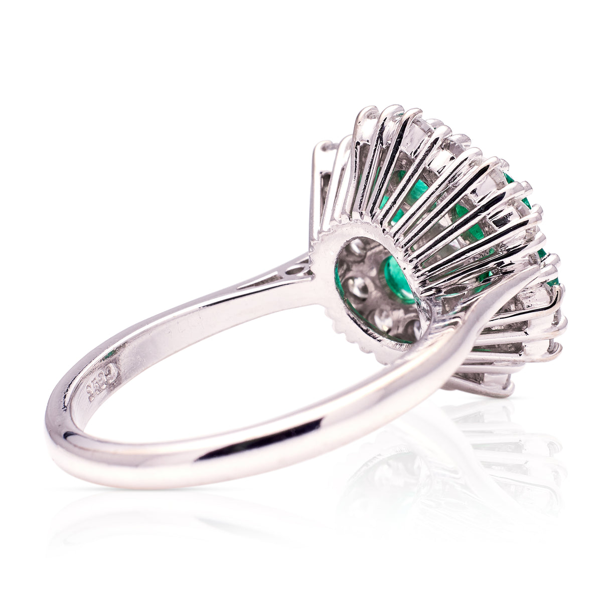 Vintage, 1970s Emerald and Diamond Cluster Ring, 18ct White Gold rear view