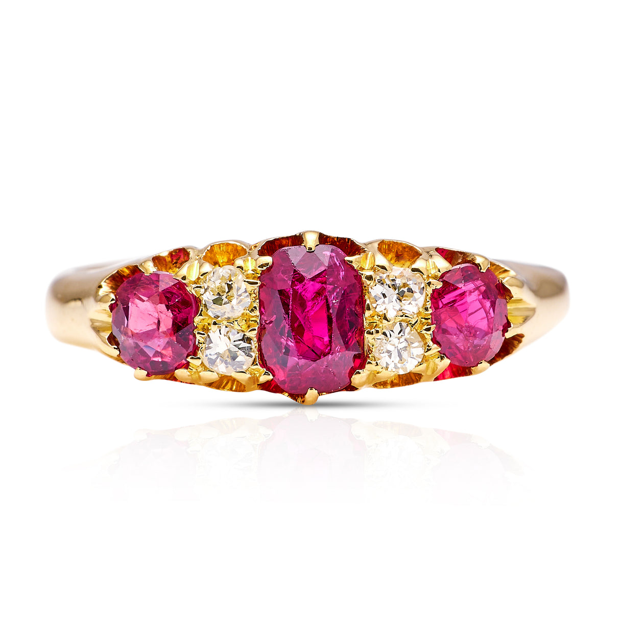 Antique, Edwardian Three-Stone Ruby and Diamond Ring, 18ct Yellow Gold