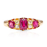 Antique, Edwardian three-stone ruby and diamond ring, 18ct yellow gold