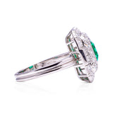 Art Deco, square-cut Colombian emerald & diamond cluster ring