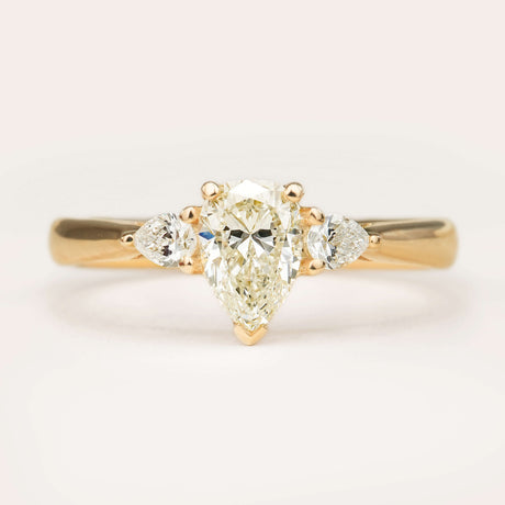 Ethical Pear-Cut Diamond Three-Stone Wed-Fit Engagement Ring Yellow Gold