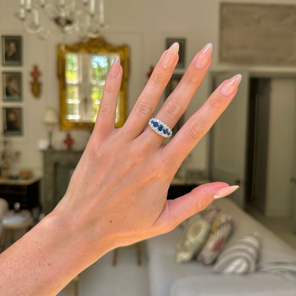 Edwardian Blue Sapphire and Diamond Five Stone Ring, 18ct Yellow Gold