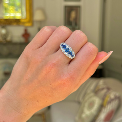 Edwardian Blue Sapphire and Diamond Five Stone Ring, 18ct Yellow Gold