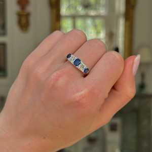 Antique, Edwardian sapphire & old mine-cut diamond five-stone ring
