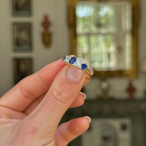 Antique, Edwardian sapphire & old mine-cut diamond five-stone ring