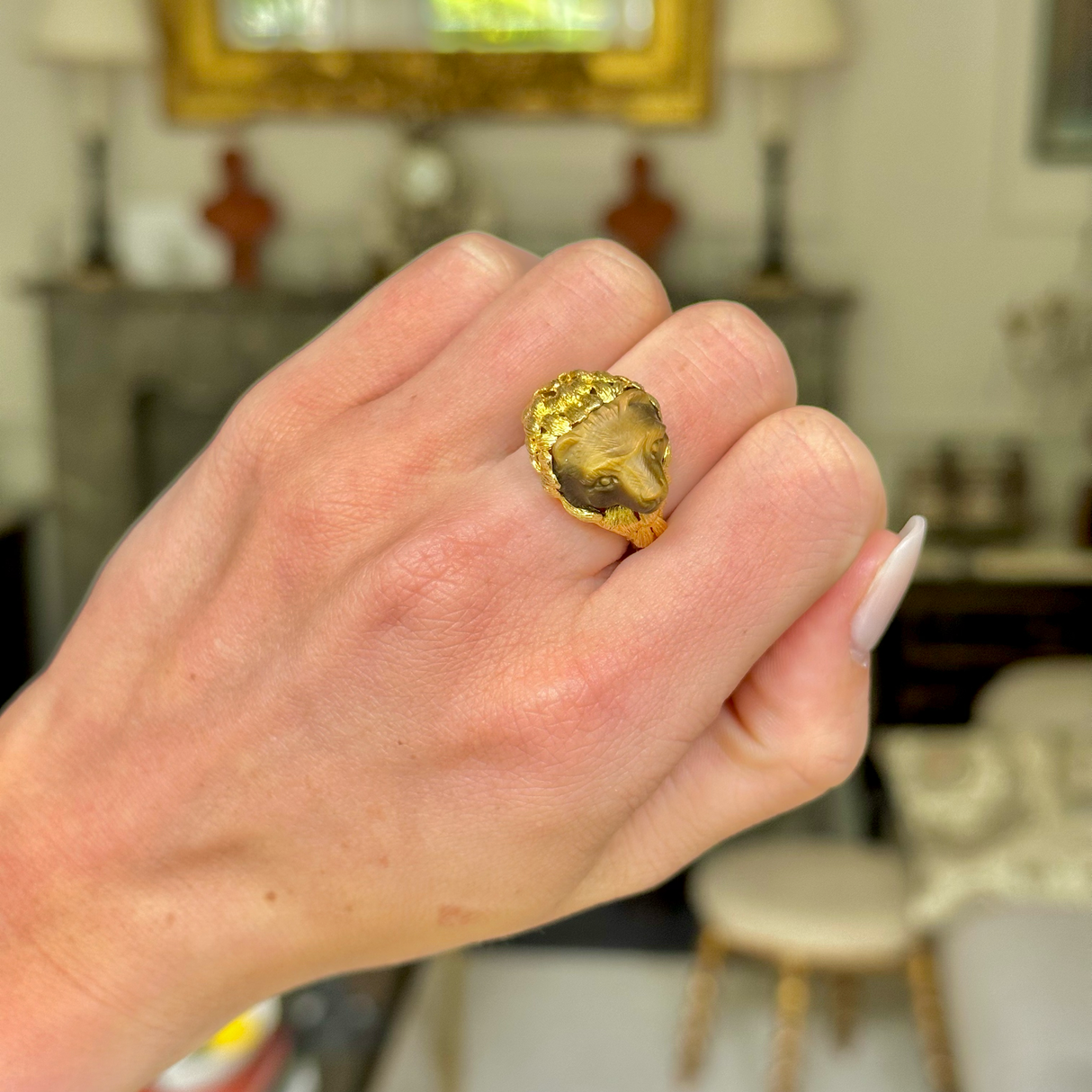 French, Tiger's Eye Honey Bear Ring, 18ct Yellow Gold