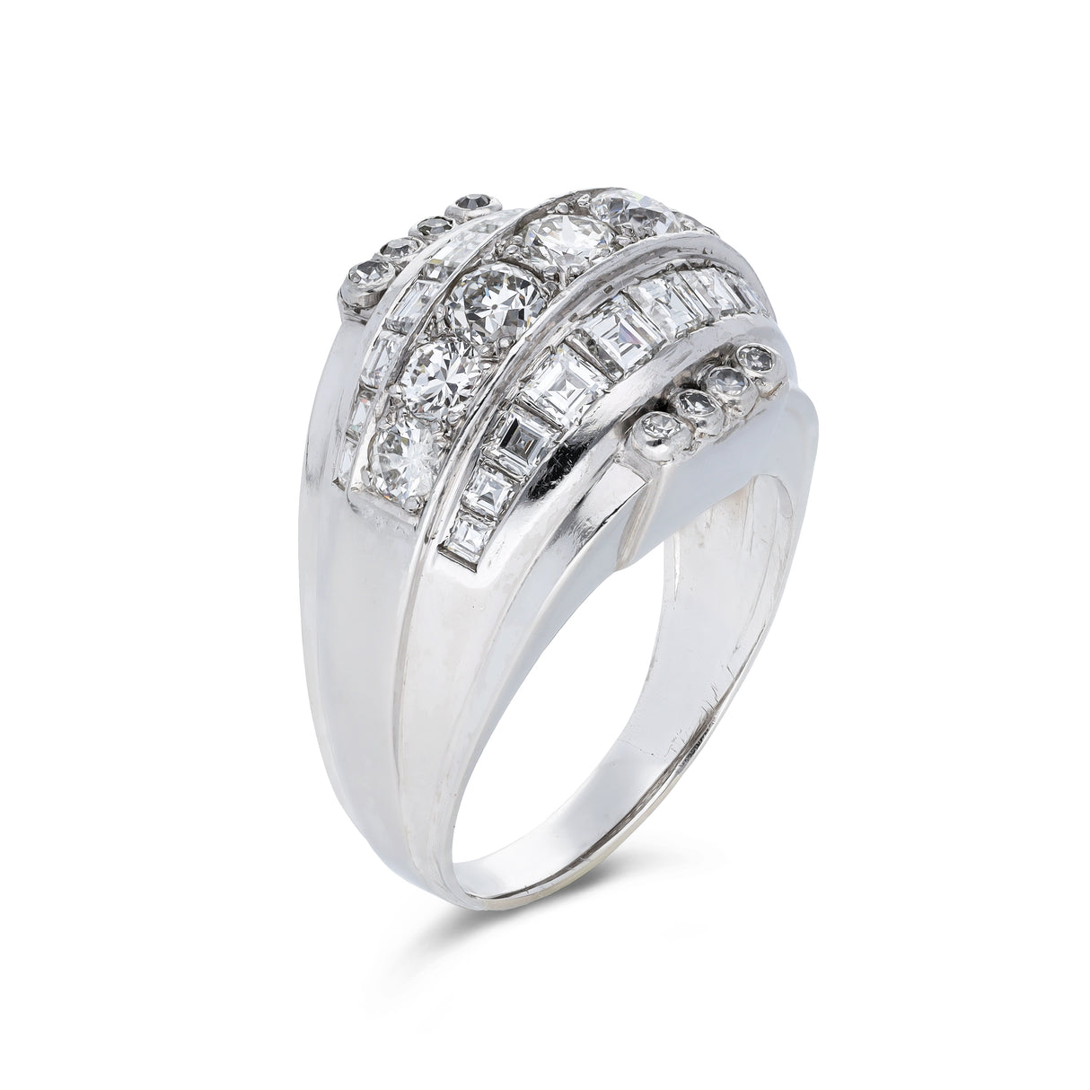 French, Art Deco 4ct diamond bombé dress ring, platinum