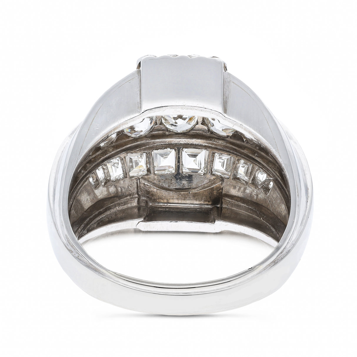 French, Art Deco 4ct diamond bombé dress ring, platinum