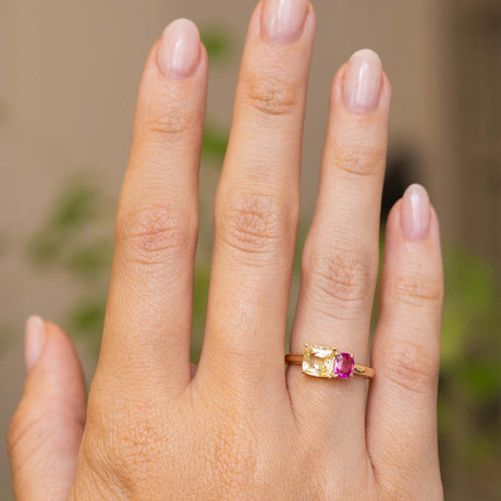 Antique-inspired, Yellow and pink sapphire Toi et Moi engagement ring