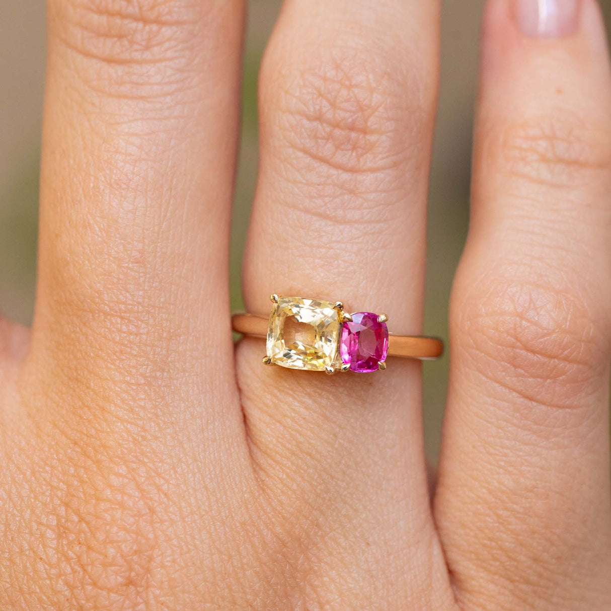 Antique-inspired, Yellow and pink sapphire Toi et Moi engagement ring