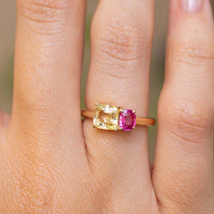 Antique-inspired, Yellow and pink sapphire Toi et Moi engagement ring