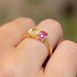 Antique-inspired, Yellow and pink sapphire Toi et Moi engagement ring