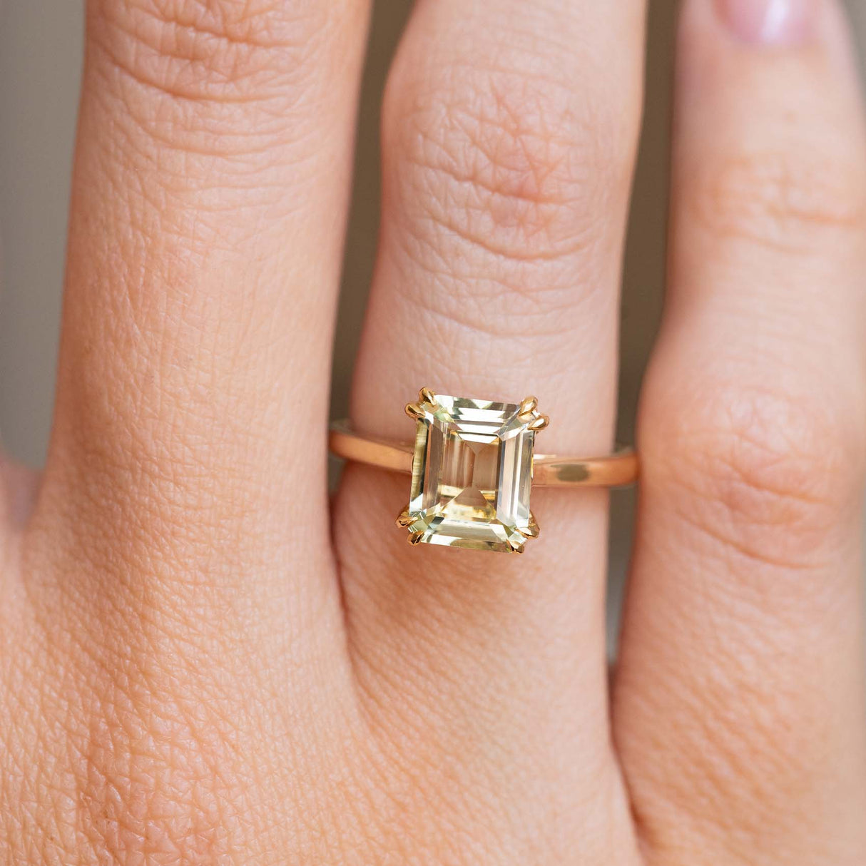 Antique-inspired, green beryl solitaire engagement ring