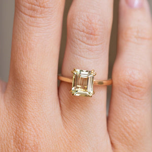 Antique-inspired, green beryl solitaire engagement ring