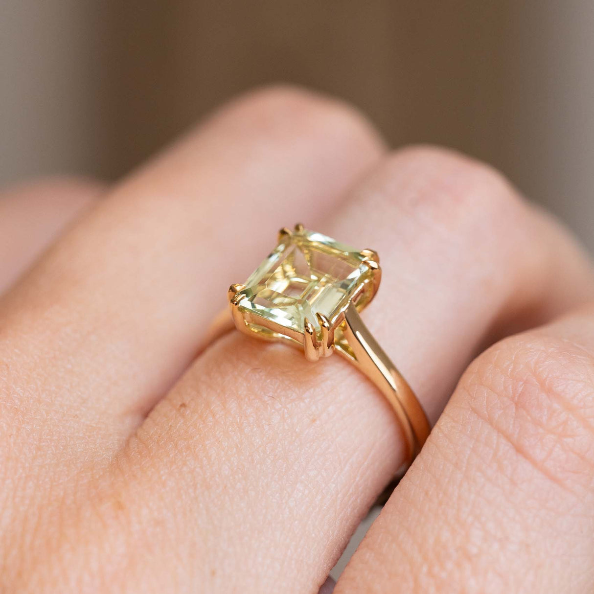 Antique-inspired, green beryl solitaire engagement ring