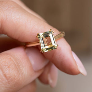 Antique-inspired, green beryl solitaire engagement ring