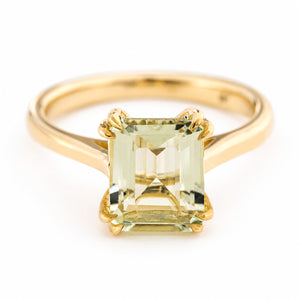 Antique-inspired, green beryl solitaire engagement ring