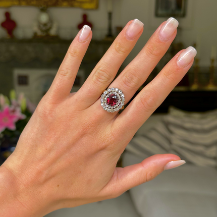Victorian, Garnet and Diamond Ring, 18ct Yellow Gold and Silver
