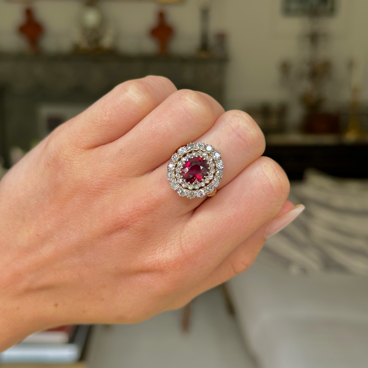 Victorian, garnet and diamond ring, 18ct yellow gold and silver