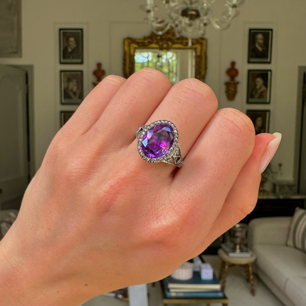 Georgian, Foiled Amethyst and Diamond Cluster Ring