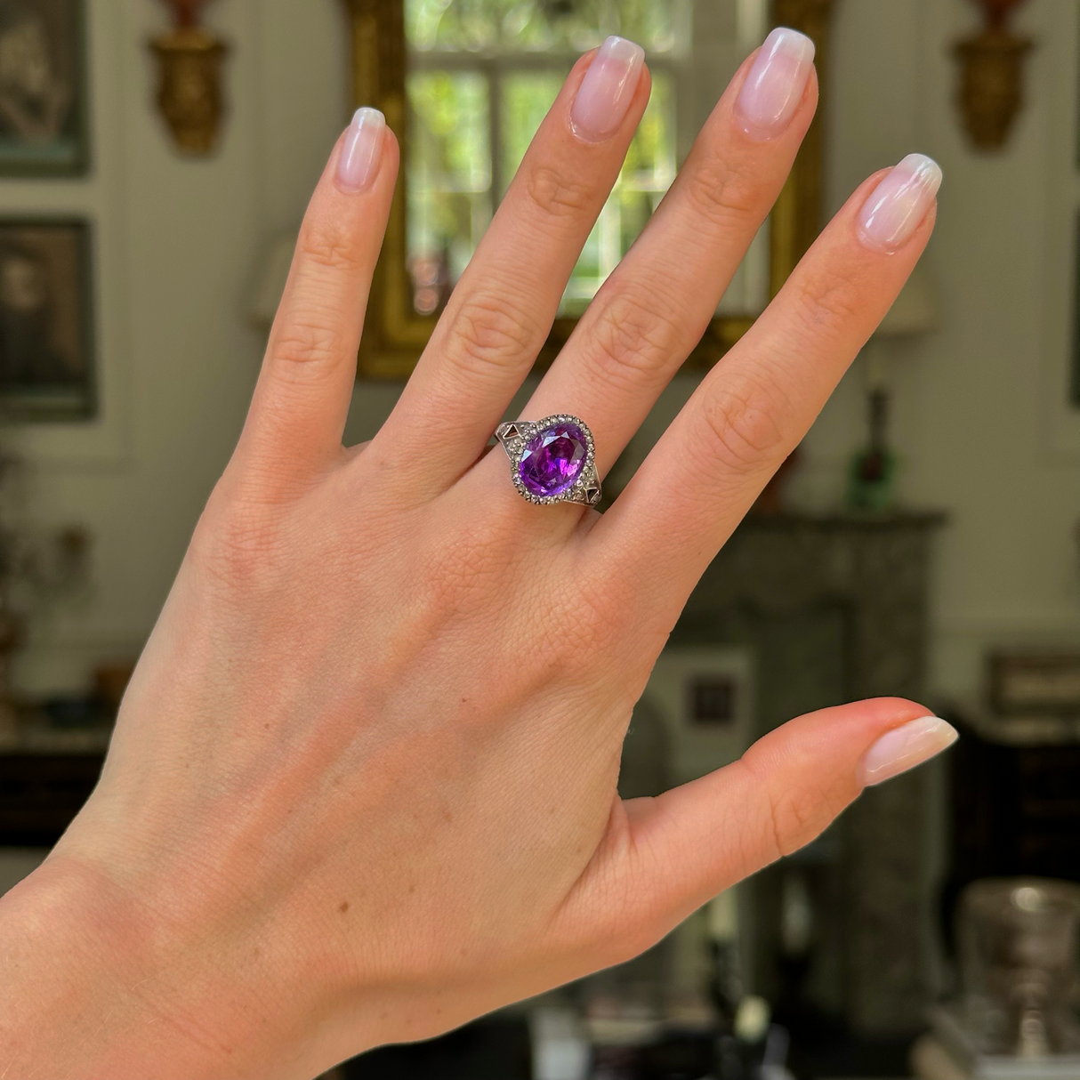 Georgian, foiled amethyst & diamond cluster ring