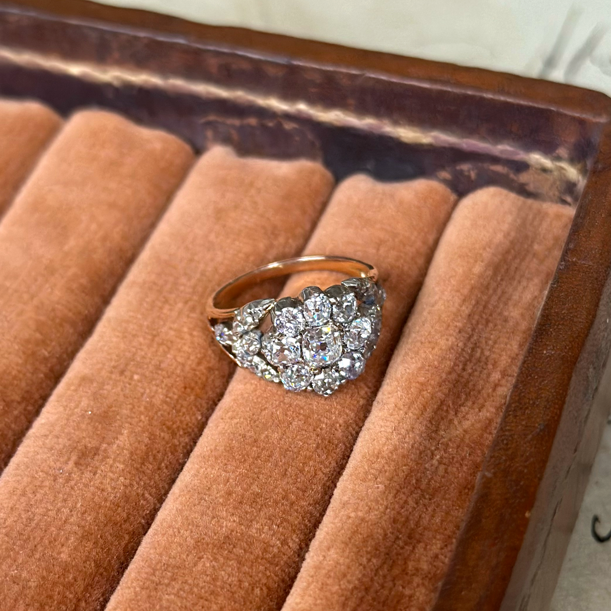 Antique Georgian diamond cluster ring, front view.