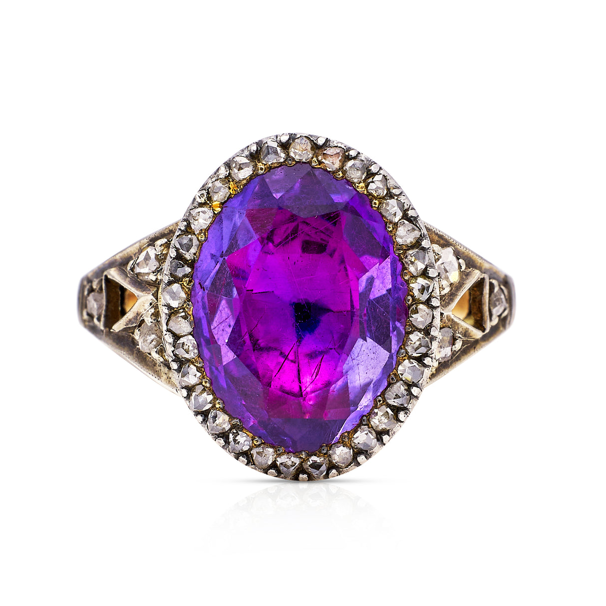 Georgian, foiled amethyst & diamond cluster ring