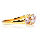 Antique, Georgian Pearl and Diamond Half Hoop Ring, 18ct Yellow Gold. Side.