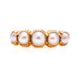 antique georgian pearl half hoop ring, front view.