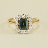 Sqaure-cut teal sapphire & diamond cluster ring