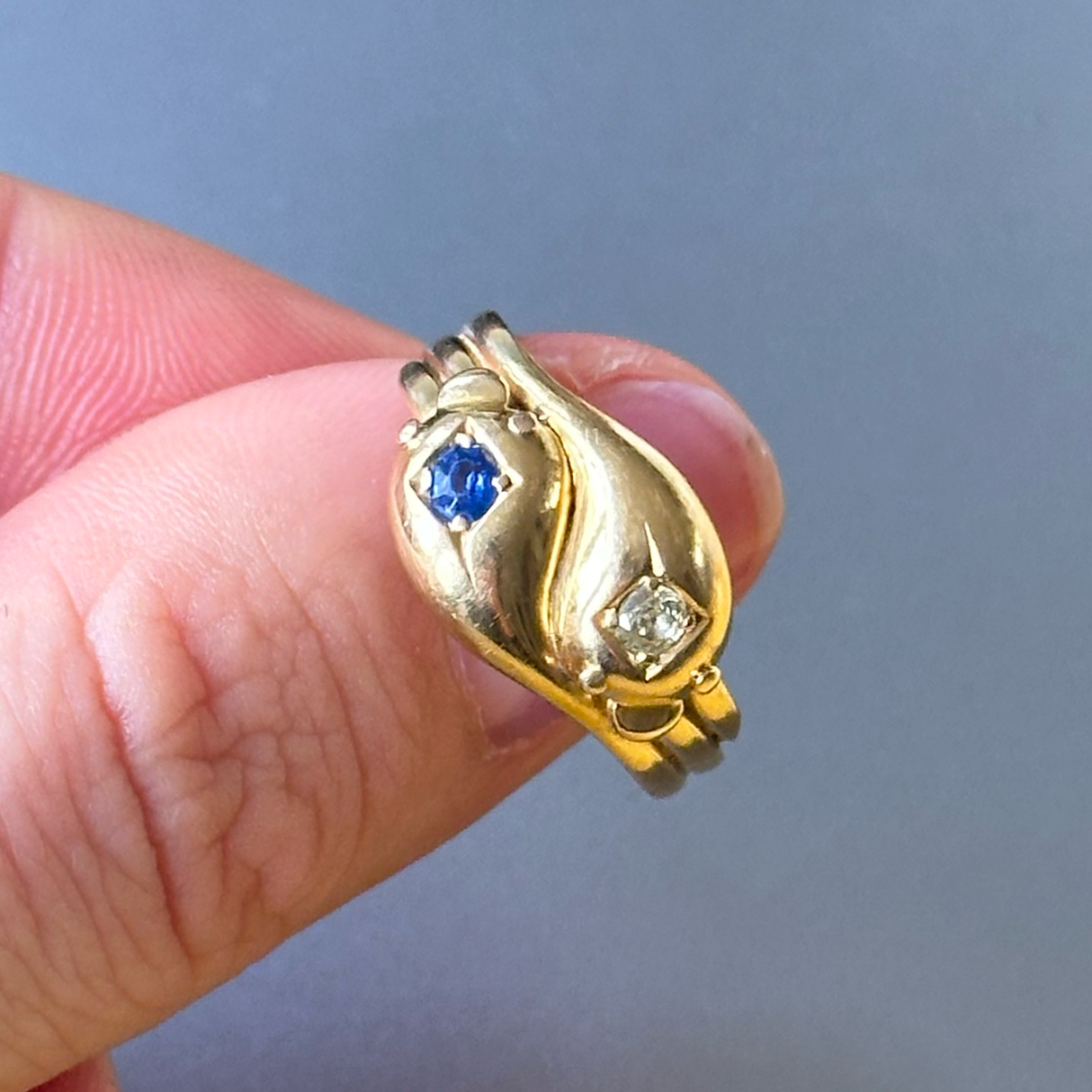 Reserved! Antique, Victorian Sapphire and Diamond Set Snake Ring, 18ct Yellow Gold