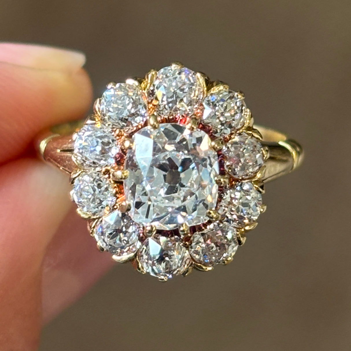 Antique, Edwardian old-cut diamond cluster engagement ring