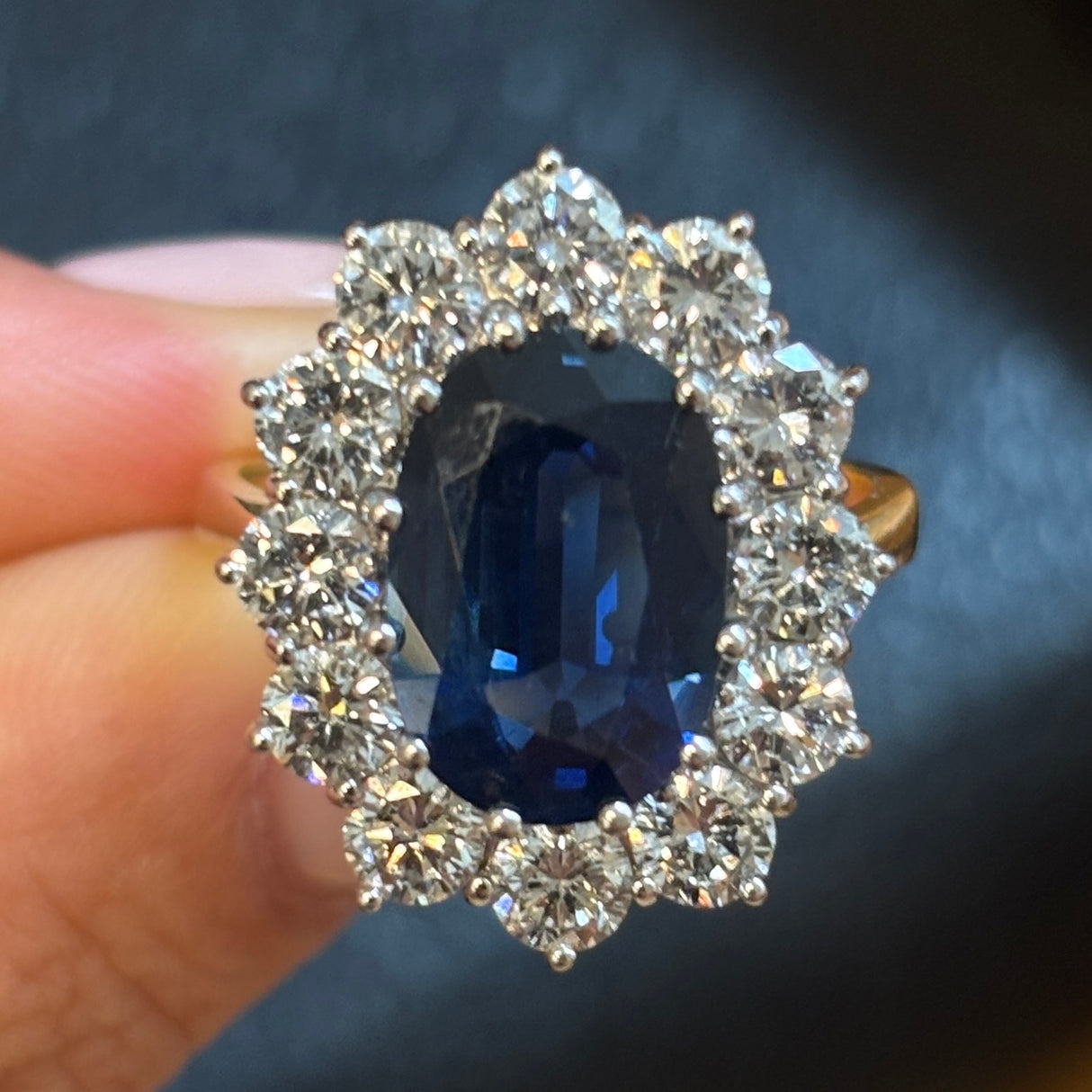Vintage, 1950s sapphire & diamond cluster ring