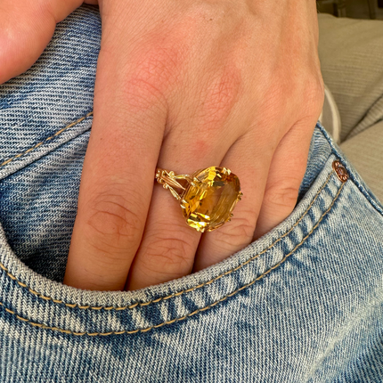 Antique Edwardian Imperial Golden Topaz Ring, 18ct Yellow Gold