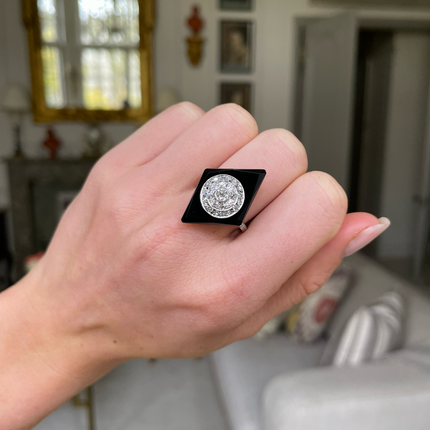 Art Deco, Platinum, Onyx and Diamond Kite-Shaped Cocktail Ring
