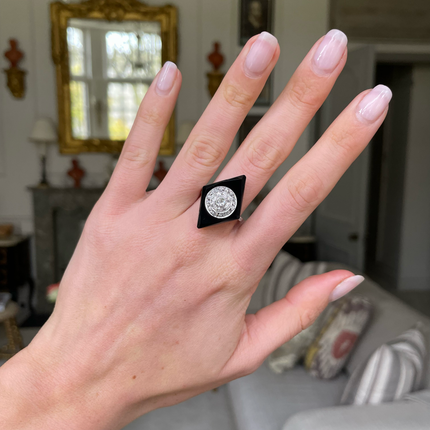 Art Deco, Platinum, Onyx and Diamond Kite-Shaped Cocktail Ring