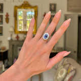Large Oval-Cut 4ct Cornflower Blue Sapphire and Diamond Cluster Ring, Platinum